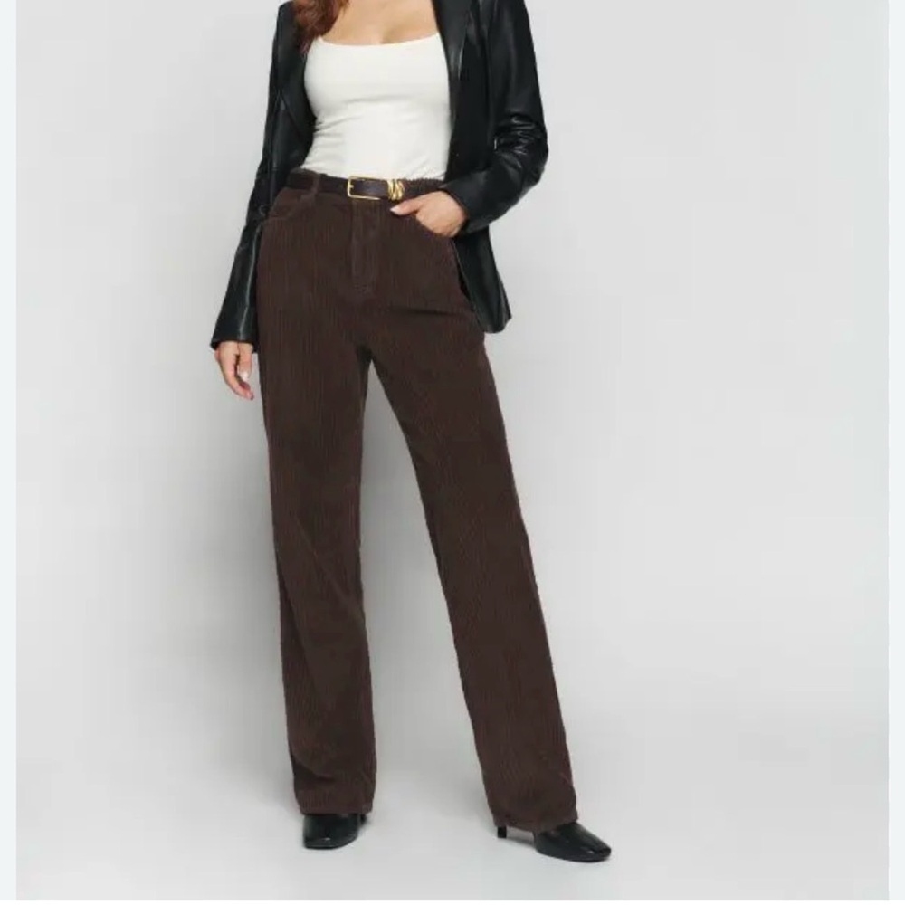 Reformation Brown Preston Straight-Leg Corduroy Pants size 30